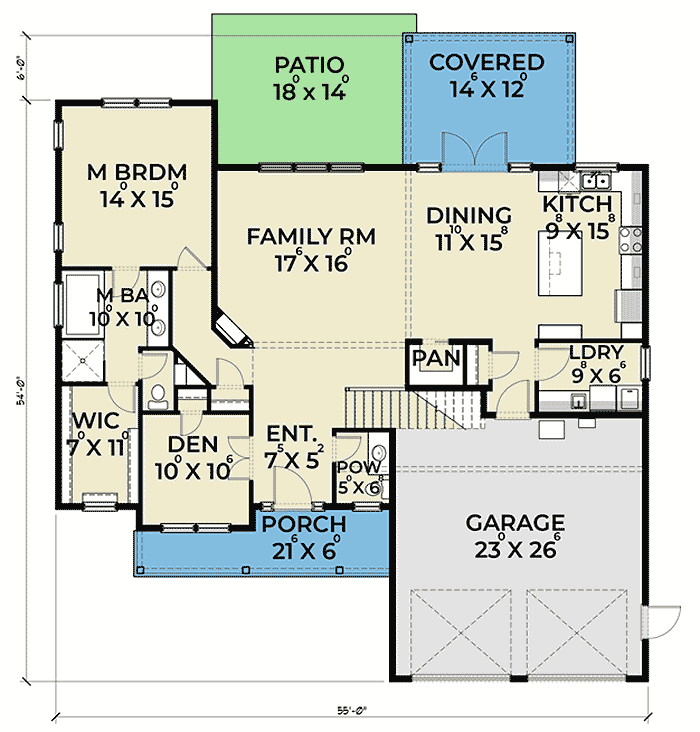 Plan 280044JWD: 3-Bed Craftsman House Plan with Main-Floor Master Bedroom - Floor Plan - Main Level - Country, Craftsman, Modern Farmhouse, New American, Northwest