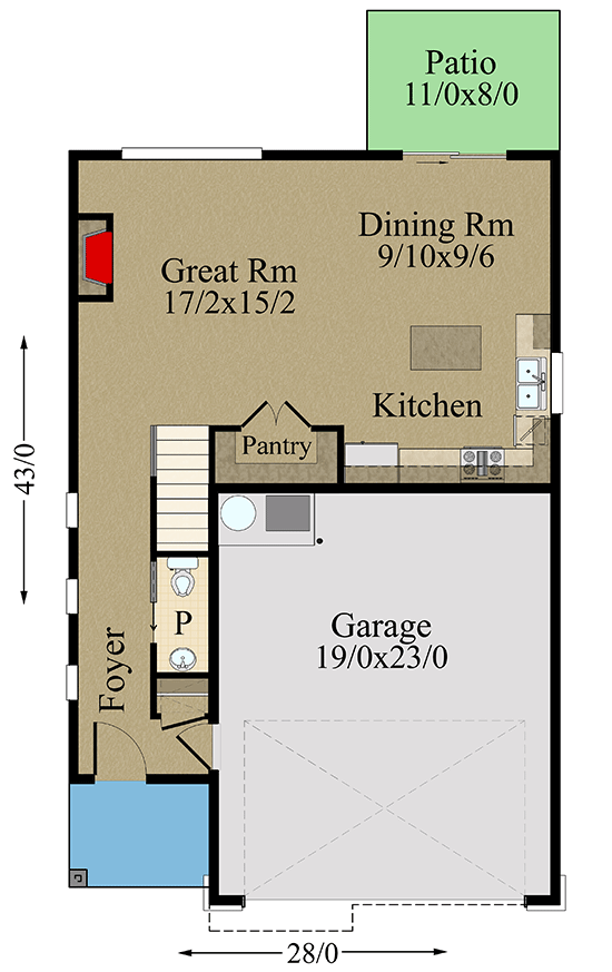 Plan 85311MS: 2-Story Modern House Plan with All Bedrooms Upstairs - Floor Plan - Main Level - Modern, Northwest