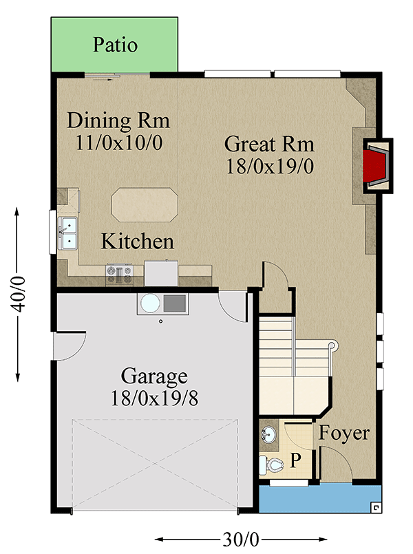 Plan 85312MS: 3-Bed Modern Home Plan with All Bedrooms Upstairs - Floor Plan - Main Level - Modern, Northwest