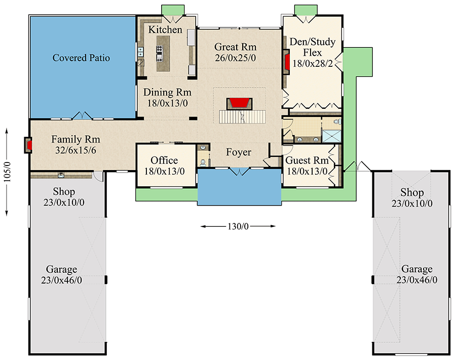 Plan 85323MS: 5-Bed Modern House Plan with Garage Parking for 8 Cars - Floor Plan - Main Level - Contemporary, Modern