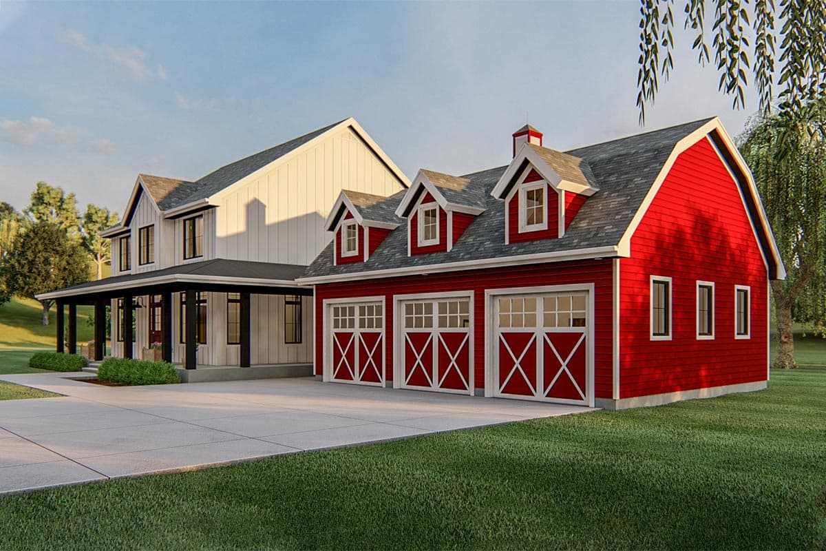 Plan 62772DJ: 4 Bedroom Modern Farmhouse Plan with Front-Loading Barn-Style Garage - 2835 Sq Ft - Image #4 - Barndominium, Country, Farmhouse, Modern Farmhouse, Traditional