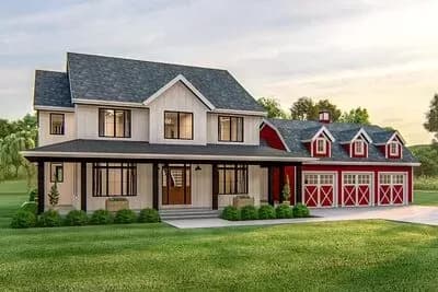 4 Bedroom Modern Farmhouse Plan with Front-Loading Barn-Style Garage - 2835 Sq Ft