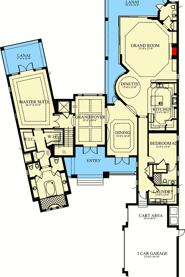 Plan 24116BG: Exclusive Contemporary Vacation Home Plan with a Golf Cart Area in Garage - Floor Plan - Main Level - Coastal, Contemporary, European, Florida-Style, Vacation