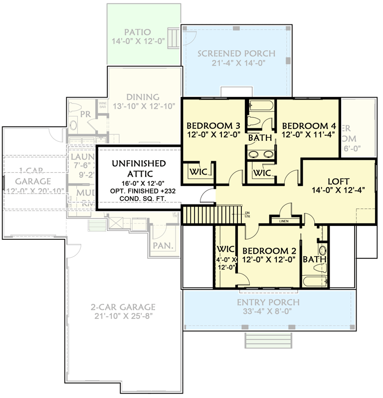 Plan 500066VV: Stunning 4-Bed New American House Plan with Loft and Unfinished Attic Space - 3097 Sq Ft - Floor Plan - 2nd Floor - Country, Craftsman, New American, Southern