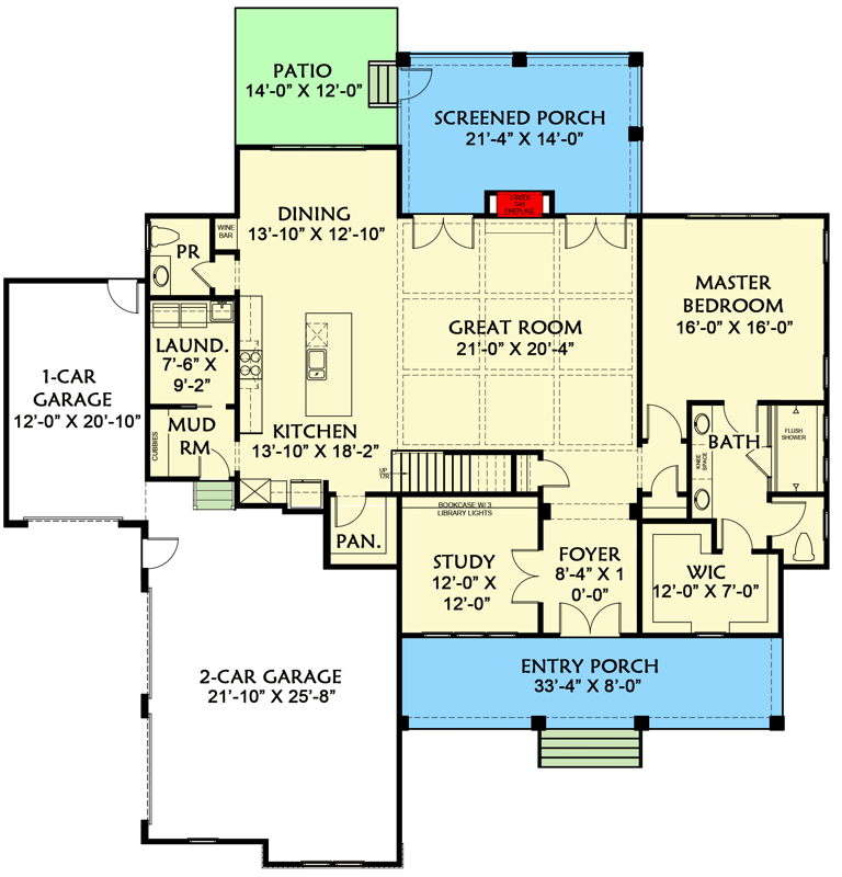 Plan 500066VV: Stunning 4-Bed New American House Plan with Loft and Unfinished Attic Space - 3097 Sq Ft - Floor Plan - Main Level - Country, Craftsman, New American, Southern