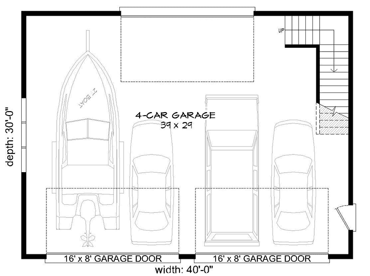 Plan 68620VR: 4-Car Detached Garage Plan with 16'-Wide Doors - Floor Plan - Main Level - Carriage, Northwest