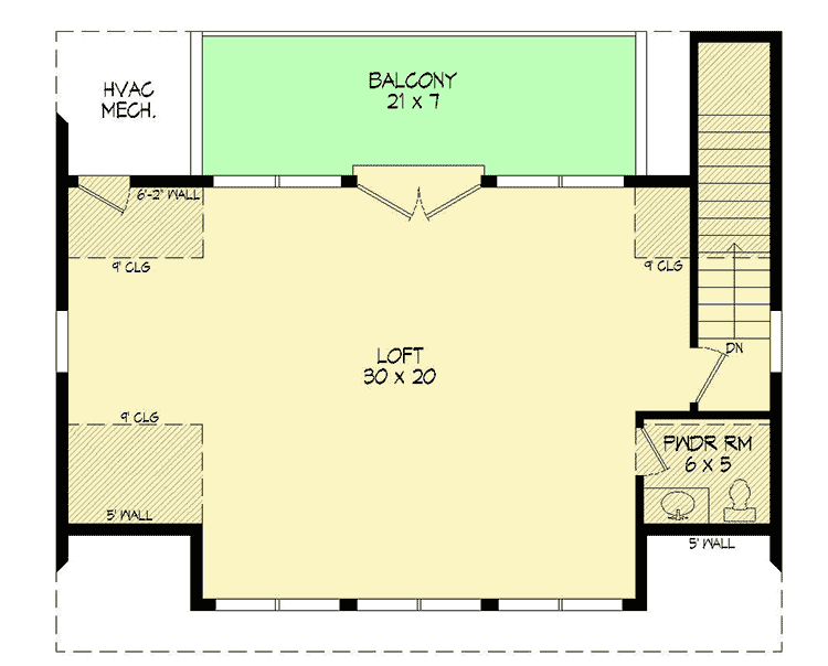 Plan 68619VR: 3-Car Detached Drive-through Garage Plan with Upstairs Open-Air Balcony - Floor Plan - 2nd Floor