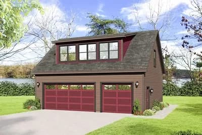 3-Car Detached Drive-through Garage Plan with Upstairs Open-Air Balcony