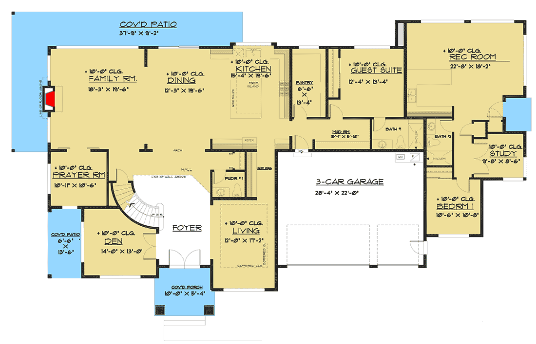 Plan 666071RAF: Generous Northwest Craftsman House Plan with Multi-generational Apartment - Floor Plan - Main Level - Craftsman, Northwest