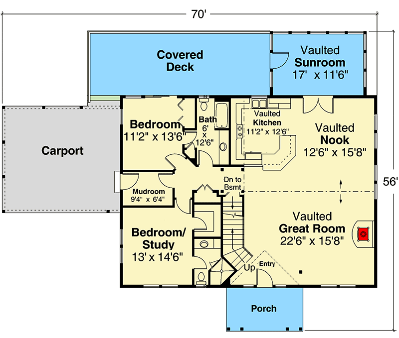 Plan 72961DA: Country Ranch Home Plan with Loft Overlooking Vaulted Great Room - Floor Plan - Main Level - Cottage, Country, Craftsman, New American, Ranch