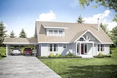Country Ranch Home Plan with Loft Overlooking Vaulted Great Room