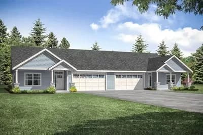 Duplex Ranch Home Plan with Matching 3-Bed Units
