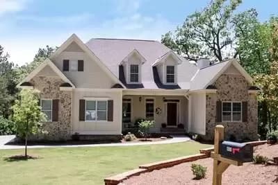 Cozy House Plan with Fieldstone Exterior and Angled Keeping Room