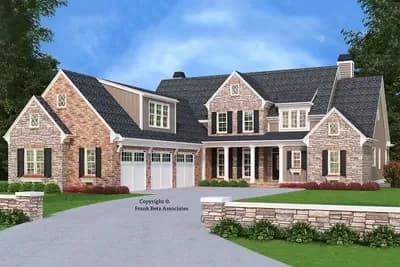 4-Bed House Plan with 3-Car Courtyard Garage with Large Bonus Room Above