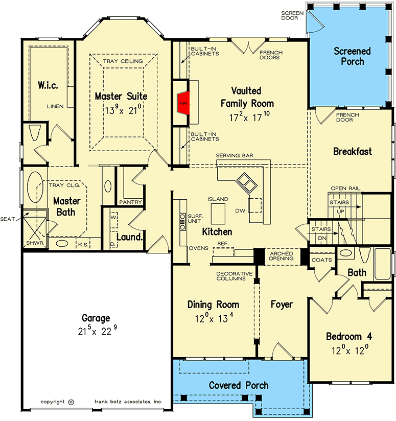 Plan 710254BTZ: 4-Bed House Plan with Vaulted Family Room with Loft Overlook - Floor Plan - Main Level - Craftsman, Southern