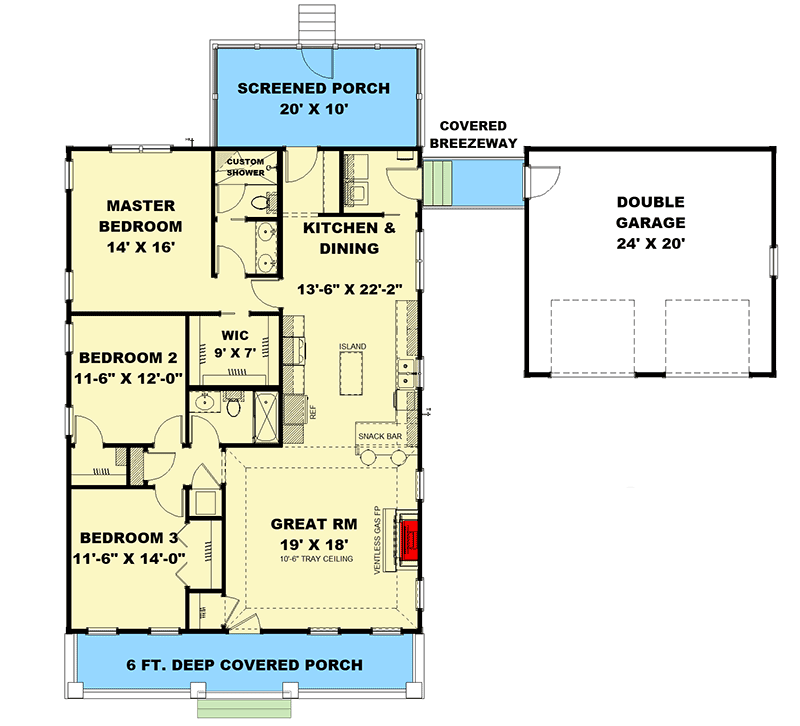 Plan 25000DH: One-Level Craftsman House Plan with Screened Porch - 1587 Sq Ft - Floor Plan - Main Level - Craftsman, Traditional