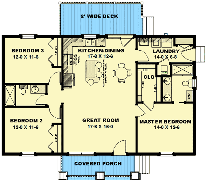 Plan 25002DH: Cute Split Bedroom Home Plan - 1311 Sq Ft - Floor Plan - Main Level - Cottage, Country