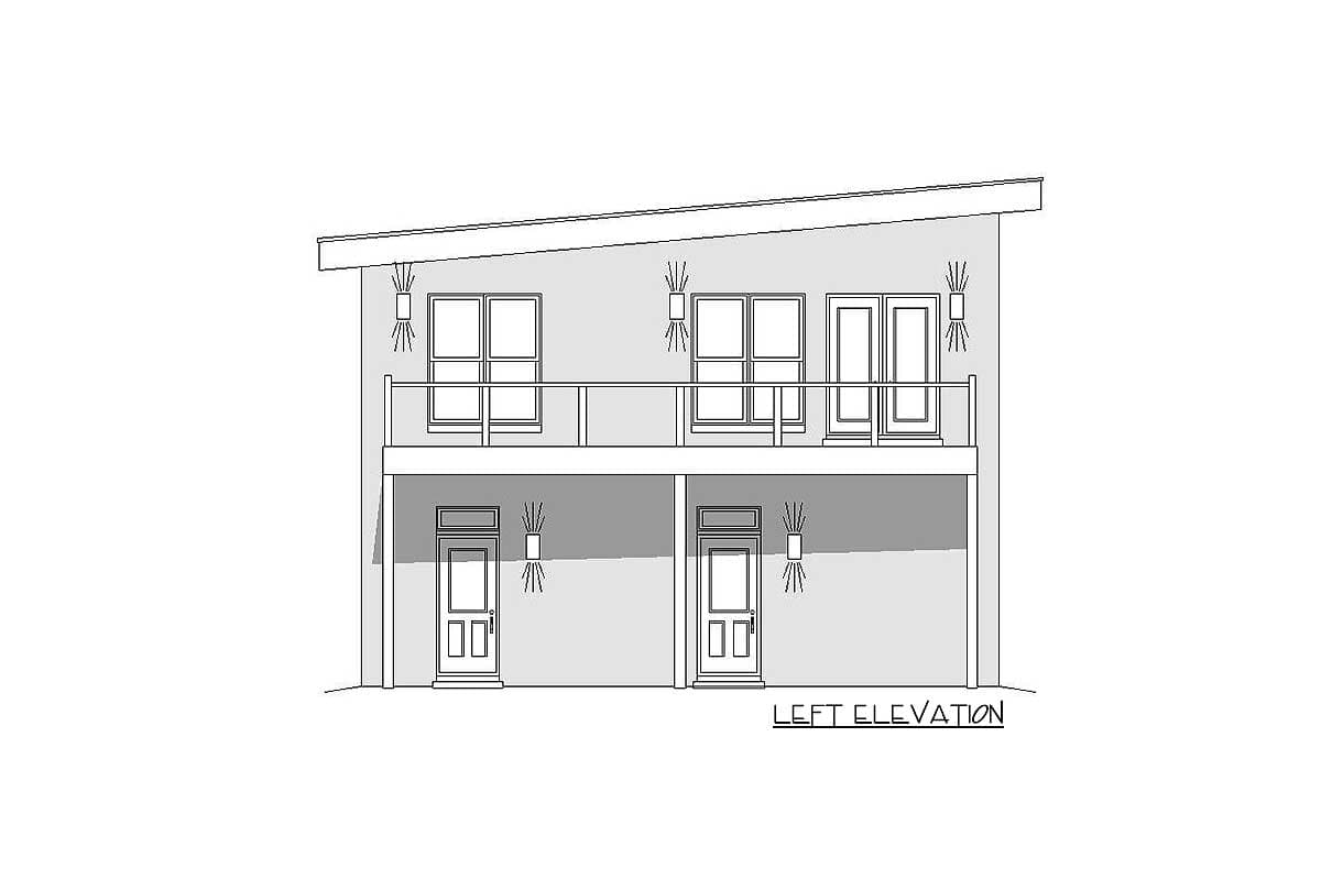 Plan 68621VR: Contemporary Carriage House Plan with Upstairs Balcony - Image #4 - Mountain, Vacation