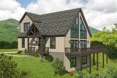Two-story Mountain Home Plan with Vaulted Master Loft