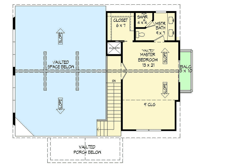 Plan 68623VR: Two-Story Mountain House Plan with Vaulted Master Loft - 1736 Sq Ft - Floor Plan - 2nd Floor - Country, Mountain, New American, Rustic, Traditional, Vacation
