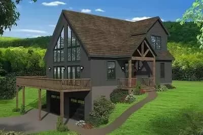 Two-Story Mountain House Plan with Vaulted Master Loft - 1736 Sq Ft