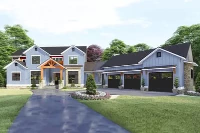 Spacious New American Farmhouse Plan with Angled 3-Car Garage - 4140 Sq Ft