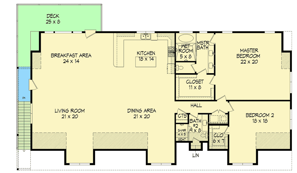 Plan 68626VR: Spacious 2-Bed Barndominium House Plan with Deck - Floor Plan - 2nd Floor - Barndominium, Carriage, Traditional