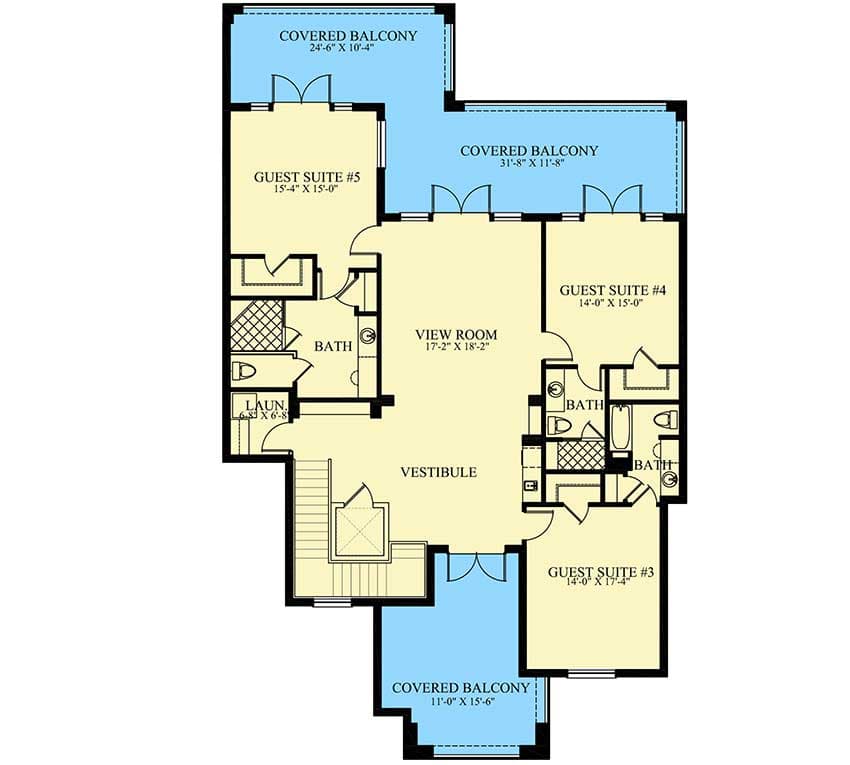 Plan 24120BG: Two-Story Coastal Contemporary House Plan with First Floor Master Suite - 5808 Sq Ft - Floor Plan - 2nd Floor - Coastal, Contemporary, European, Florida-Style, Southern, Transitional, Vacation