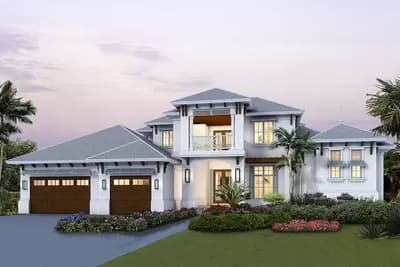 Two-Story Coastal Contemporary House Plan with First Floor Master Suite - 5808 Sq Ft