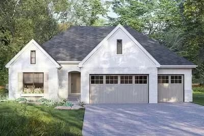 3-Bed Traditional House Plan with 4-Car Garage - 1617 Sq Ft