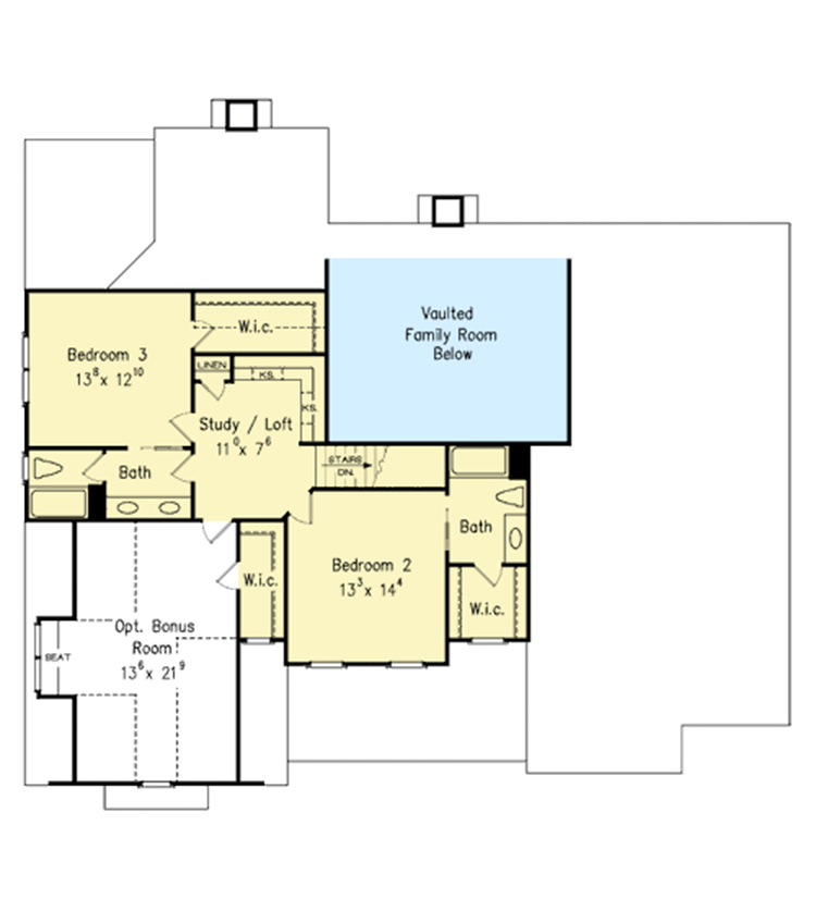 Plan 710258BTZ: Two-story House Plan with Main-floor Master Suite - Floor Plan - 2nd Floor - Traditional