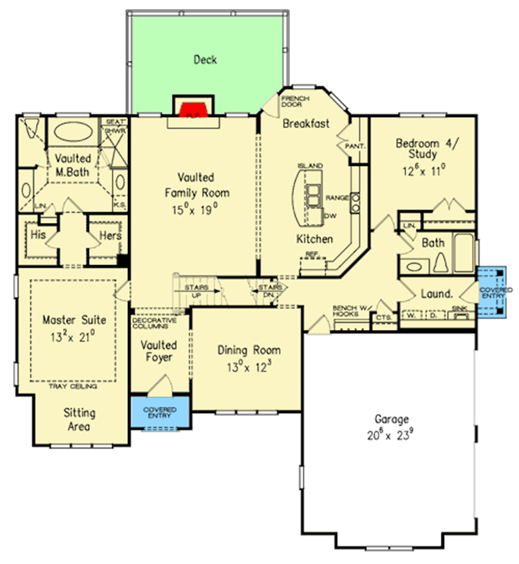 Plan 710259BTZ: Flexible Traditional Brick House Plan with 3 or 4 Beds - Floor Plan - Main Level - Southern, Traditional