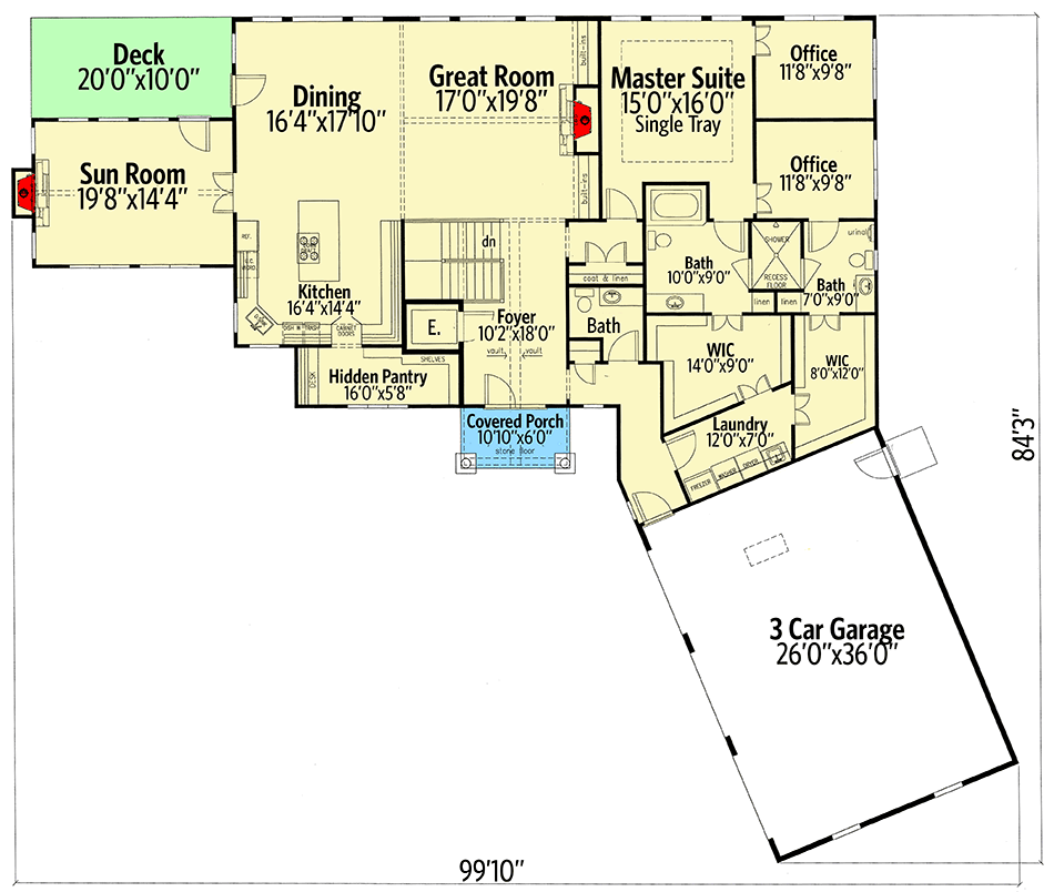 Plan 24397TW: Spacious Mountain Home Plan with Lower-level In-law Suite - Floor Plan - Main Level - Country, Craftsman, Mountain, Vacation
