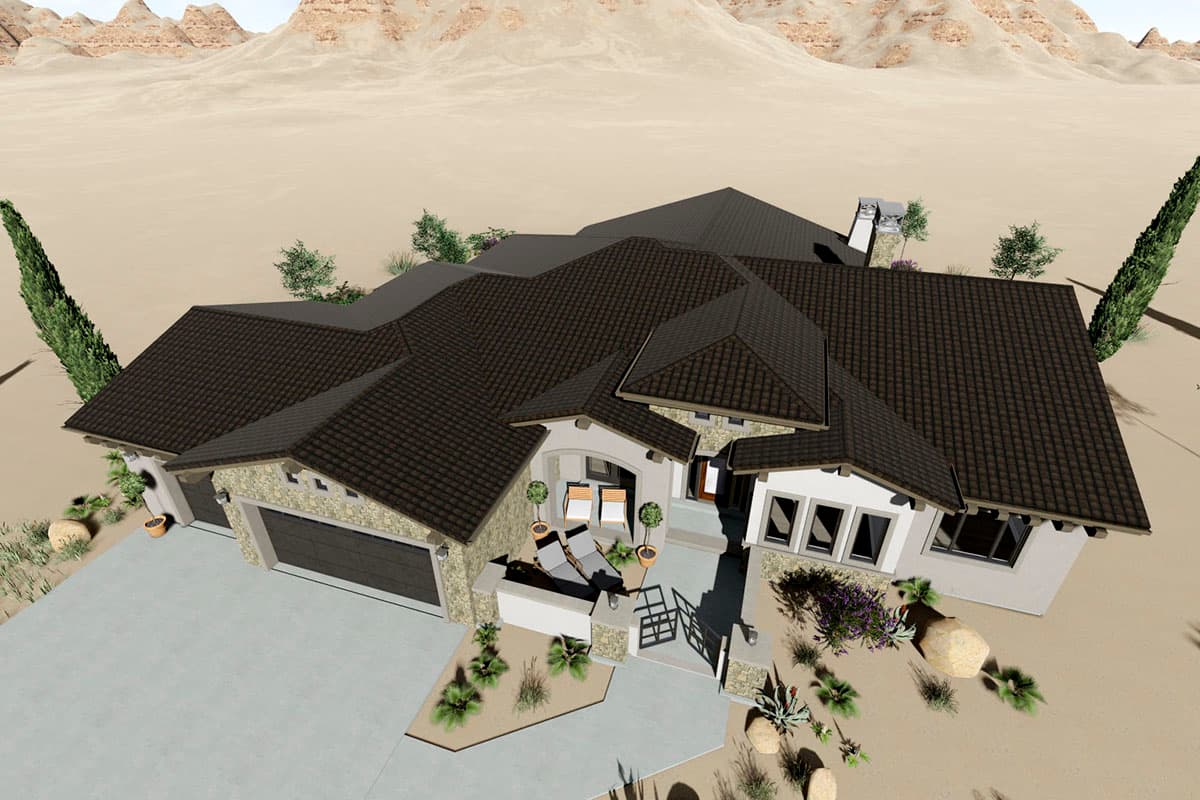 Plan 64473SC: One-level Mediterranean Home Plan with Front Courtyard and Covered Patio - Image #4 - Mediterranean, Ranch, Spanish, Tuscan