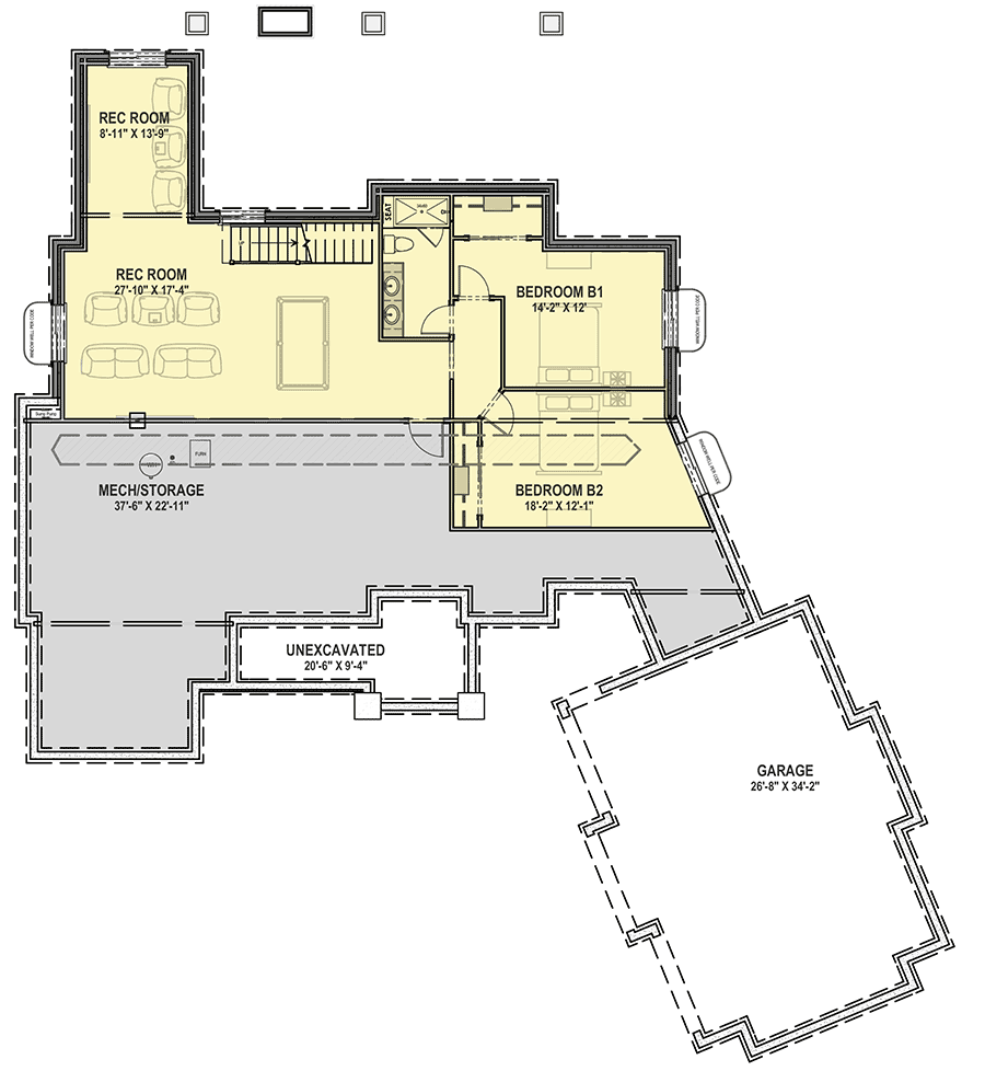 Plan 64474SC: Mountain Craftsman Home Plan with Optional Bonus Level - Floor Plan - Lower Level - Country, Craftsman, Mountain, New American, Rustic, Transitional
