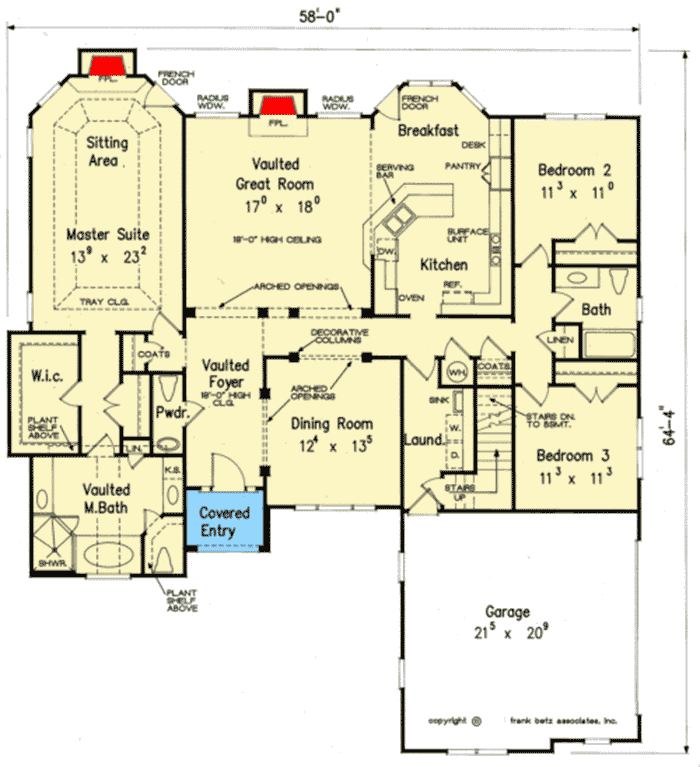 Plan 710264BTZ: Southern Traditional House Plan with Stucco and Fieldstone-Accented Exterior - Floor Plan - Main Level - Southern, Traditional