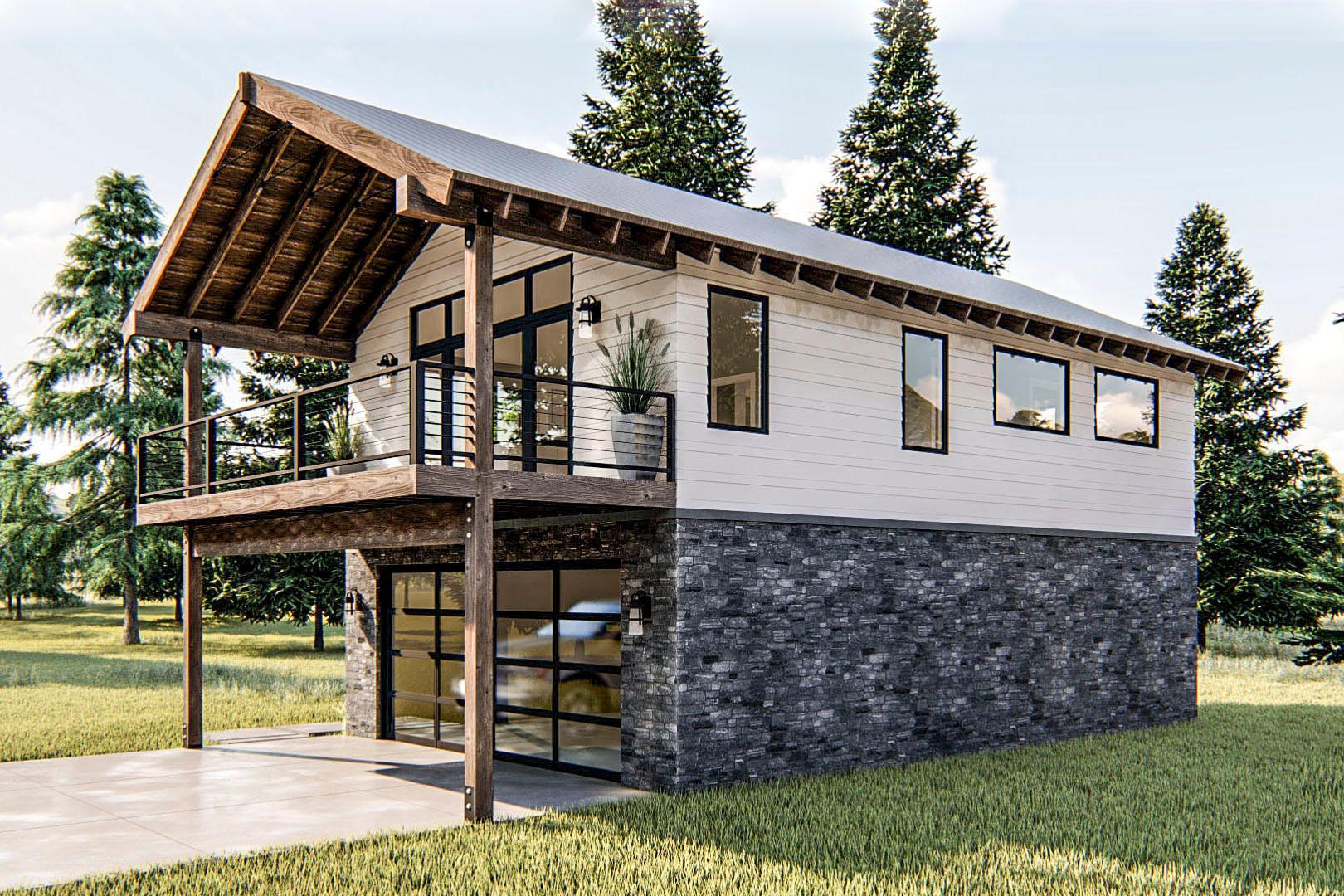 Plan 62778DJ: Modern Rustic Garage Apartment Plan with Vaulted Interior - 1030 Sq Ft - Image #7 - Carriage, Modern, Mountain, Rustic, Vacation