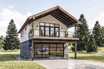 Modern Rustic Garage Apartment Plan with Vaulted Interior - 1030 Sq Ft