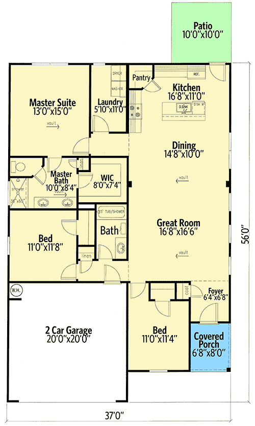 Plan 24398TW: 3-Bed Bungalow with Open Floor Plan