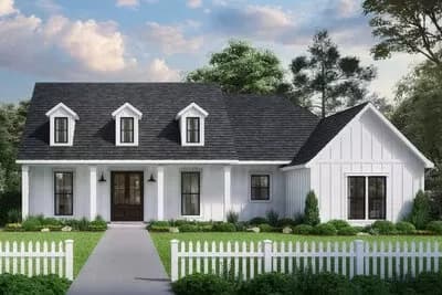 3-Bed Cottage-Style Farmhouse with Expansive Rear Porch and Double Carport - 1830 Sq Ft