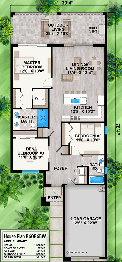 Plan 86086BS: Contemporary Beach House Plan with Outdoor Living Space - Floor Plan - Main Level - Coastal, Contemporary, Florida-Style, Modern