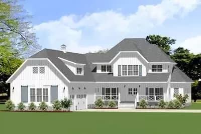 Exclusive 4-Bed Modern Farmhouse Plan with Courtyard-Entry Garage