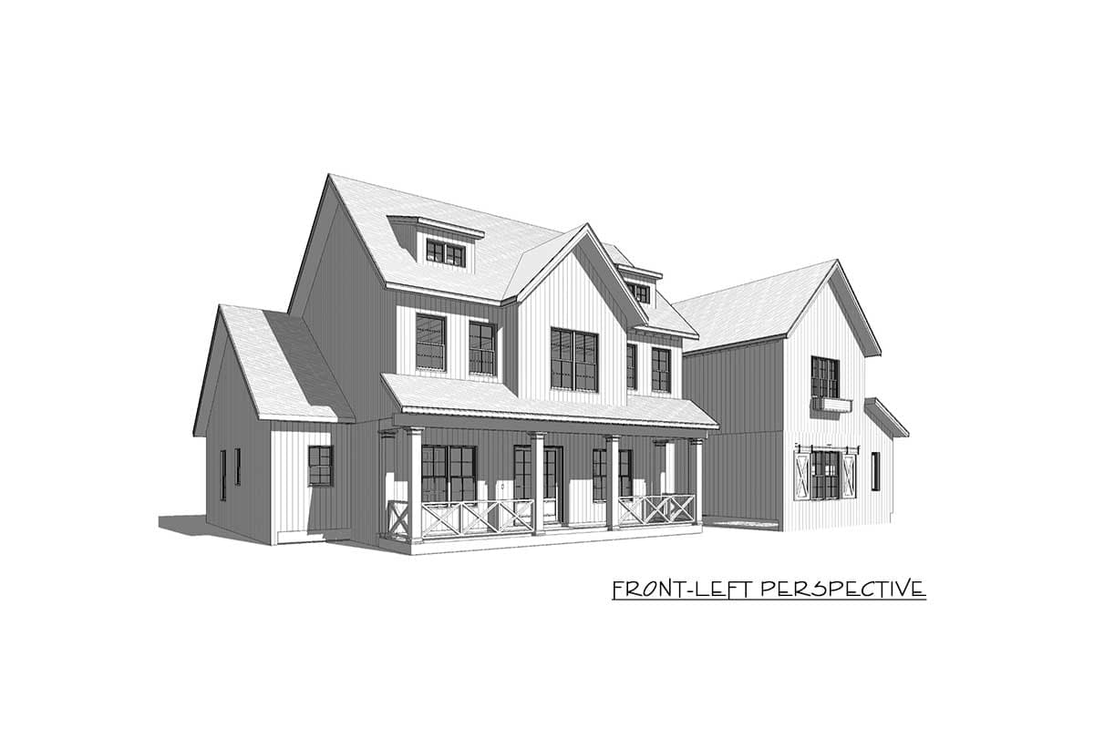 Plan 46392LA: 4-Bed Farmhouse Plan Second Floor Bedroom, Office and Media Room - Image #4 - Country, Farmhouse, Traditional