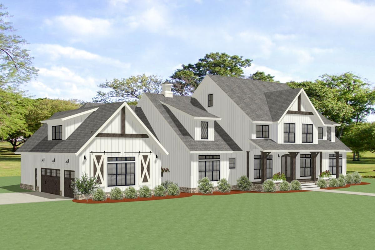 Plan 46394LA: Sophisticated Farmhouse Plan with Two-Story Great Room - Image #4 - Country, Craftsman, Farmhouse, Modern Farmhouse