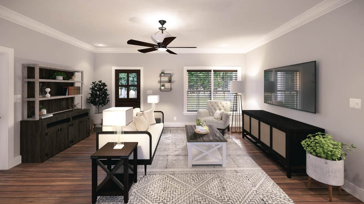 Plan 25008DH: 3-Bed Ranch Home Plan with Split Bedrooms - 1311 Sq Ft - Image #9 - Cottage, Country, New American, Ranch, Southern