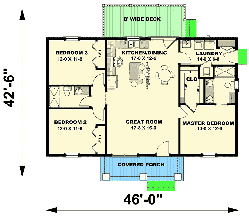 Plan 25008DH: 3-Bed Ranch Home Plan with Split Bedrooms - 1311 Sq Ft - Floor Plan - Main Level - Cottage, Country, New American, Ranch, Southern