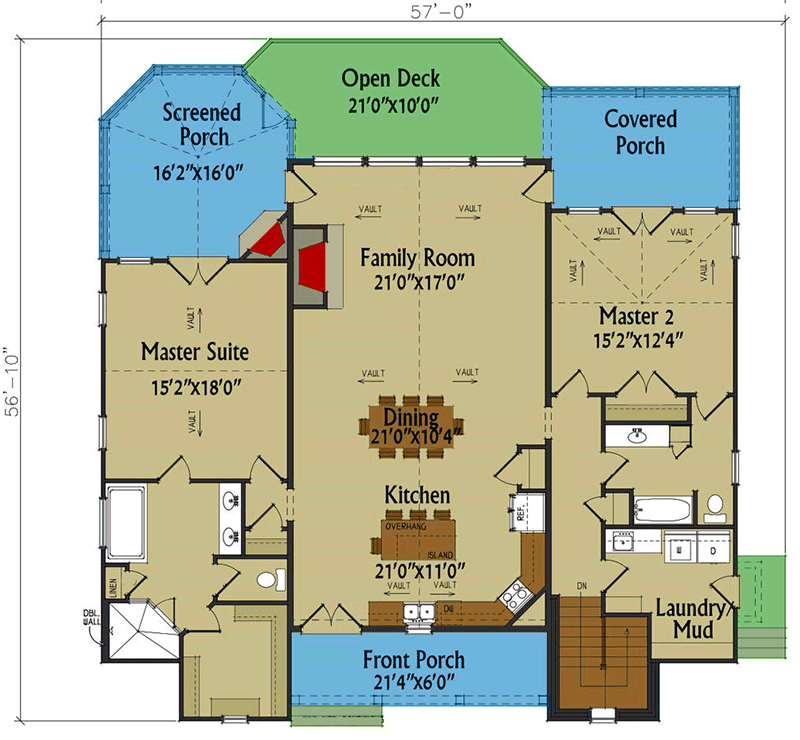 Plan 92386MX: Mountain Home Plan with 2 Master Bedrooms - 2068 Sq Ft - Floor Plan - Main Level - Country, Craftsman, Mountain, Rustic