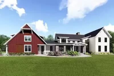 Modern Farmhouse Plan with Barn-like Garage with Bonus Above - 4744 Sq Ft