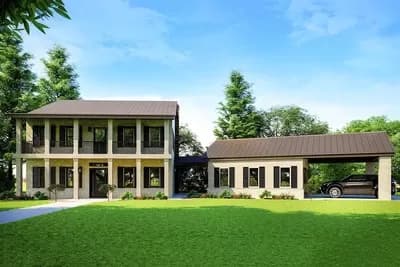  Colonial House Plan with Angled 2-Car Garage and Carport