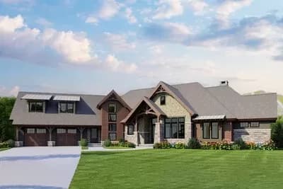 Rustic Craftsman with Two-Story Great Room and Angled Garage - 2839 Sq Ft